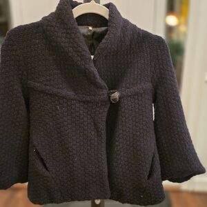 Free People Textured Black Cropped Wool-Blend Jacket/ Cardigan. Vintage. XS